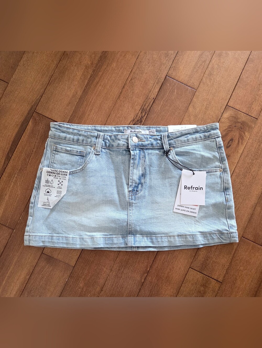 REFRAIN Y2K Light Blue Denim Mini Skirt Size 13/31